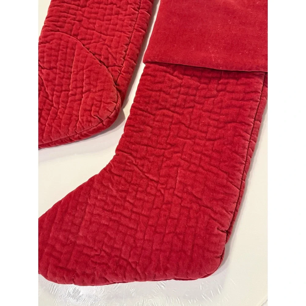 Pottery Barn Red Quilted Velvet Christmas Stockings Set of 2 Holiday Decor